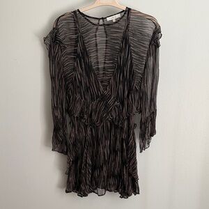 IRO Sheer Black and Brown Striped Dress